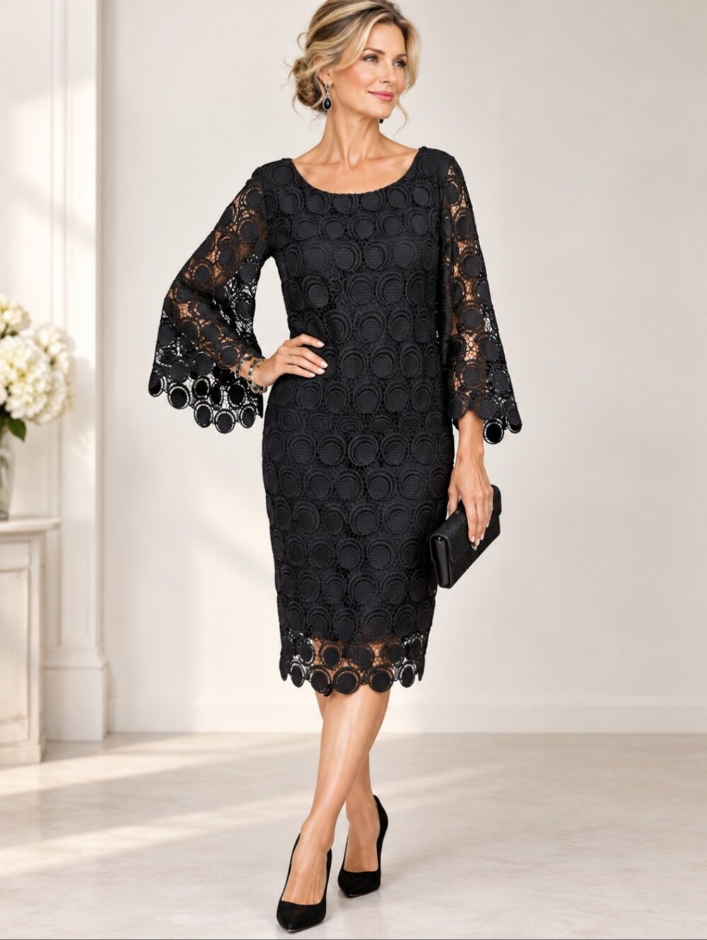 Talbots Black Lace Long-Sleeve Sheath Dress